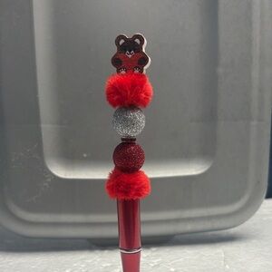 Red and Silver Bear Pom Pom Pen